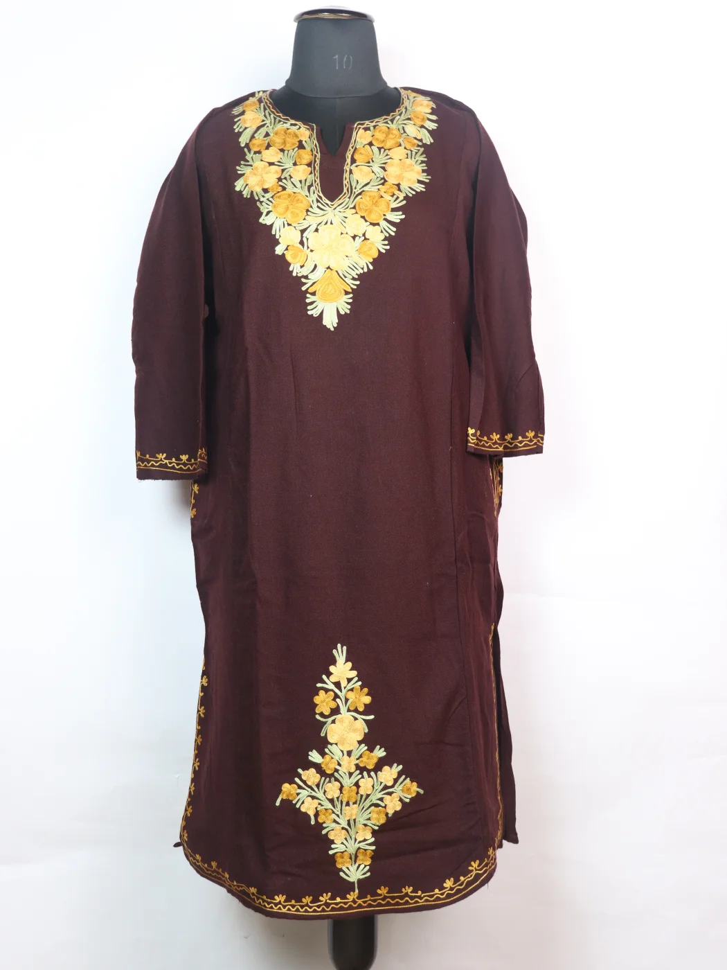 Insha Kashmiri Pheran In Cashmilon wool With Aari Embroidery | Vine