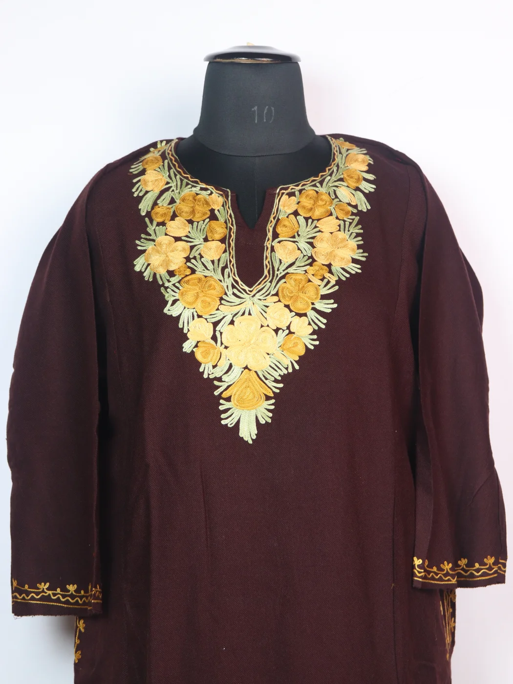 Insha Kashmiri Pheran In Cashmilon wool With Aari Embroidery | Vine - Image 2