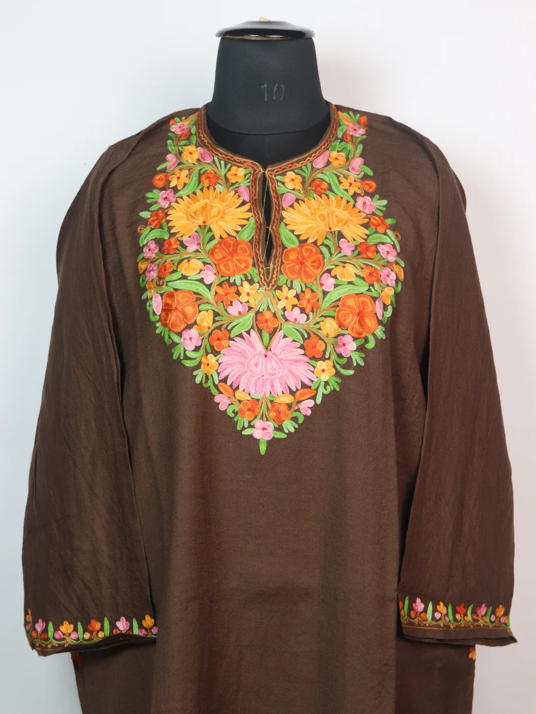 Kashmiri Pheran In Brown Count Wool With Aari Embroidery | Shafaq - Image 2