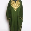 Saira Kashmiri Pheran In Raffal Wool With Aari Embroidery | Olive Green
