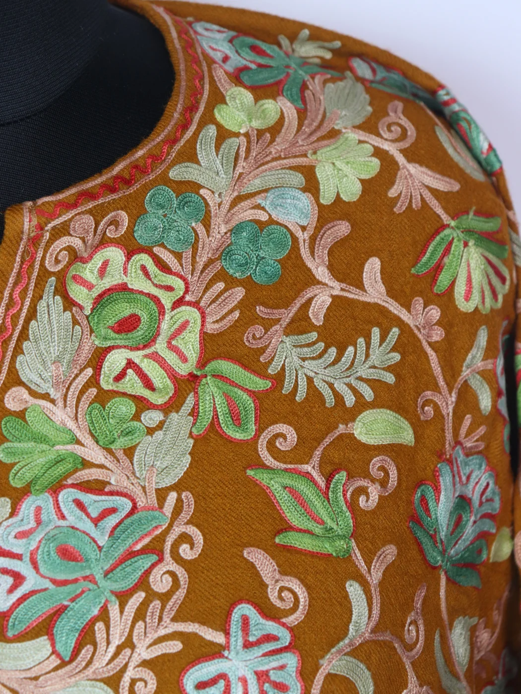 Rabiya Kashmiri Pheran Mustard In Raffal Wool With Aari Jaal Embroidery - Image 3
