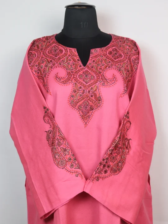 Mirza Kashmiri Pheran In Pink Raffal Wool With Hand Sozni Embroidery - Image 2