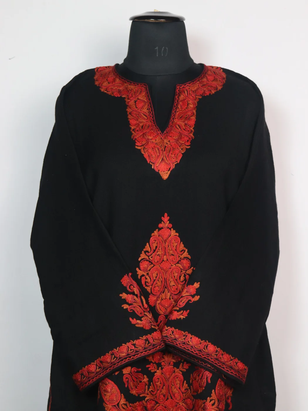 Urwa Kashmiri Pheran In Raffal Wool With Hand Aari Embroidery| Black - Image 2