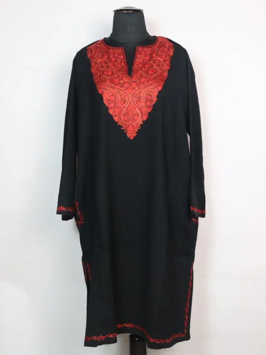 Kashmiri Pheran Asma In Raffal Wool With Hand Aari Embroidery | Pink