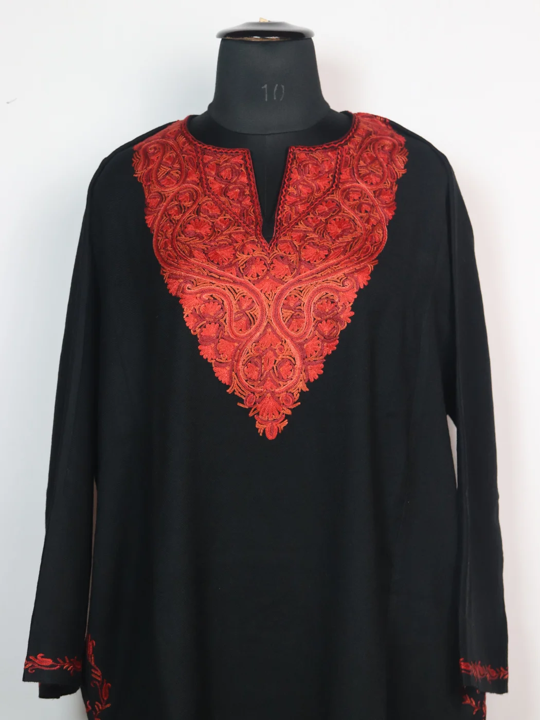 Kashmiri Pheran Asma In Raffal Wool With Hand Aari Embroidery | Pink - Image 2