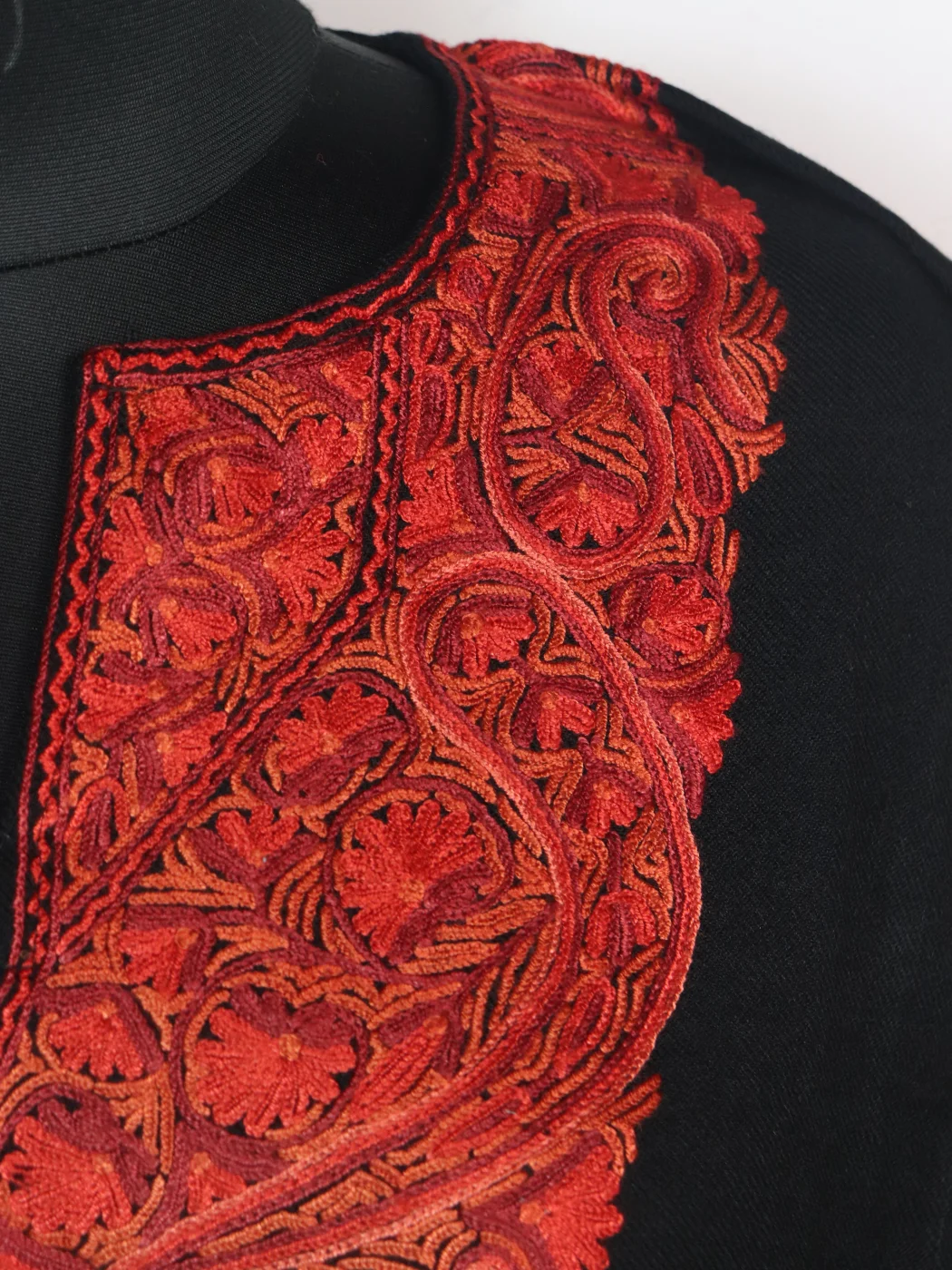 Kashmiri Pheran Asma In Raffal Wool With Hand Aari Embroidery | Pink - Image 3