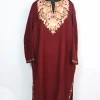Asma Kashmiri Pheran In Raffal Wool With Hand Aari Embroidery | Maroon