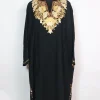 Kashmiri Pheran In Raffal Wool With Hand Aari Embroidery Asma  | Black