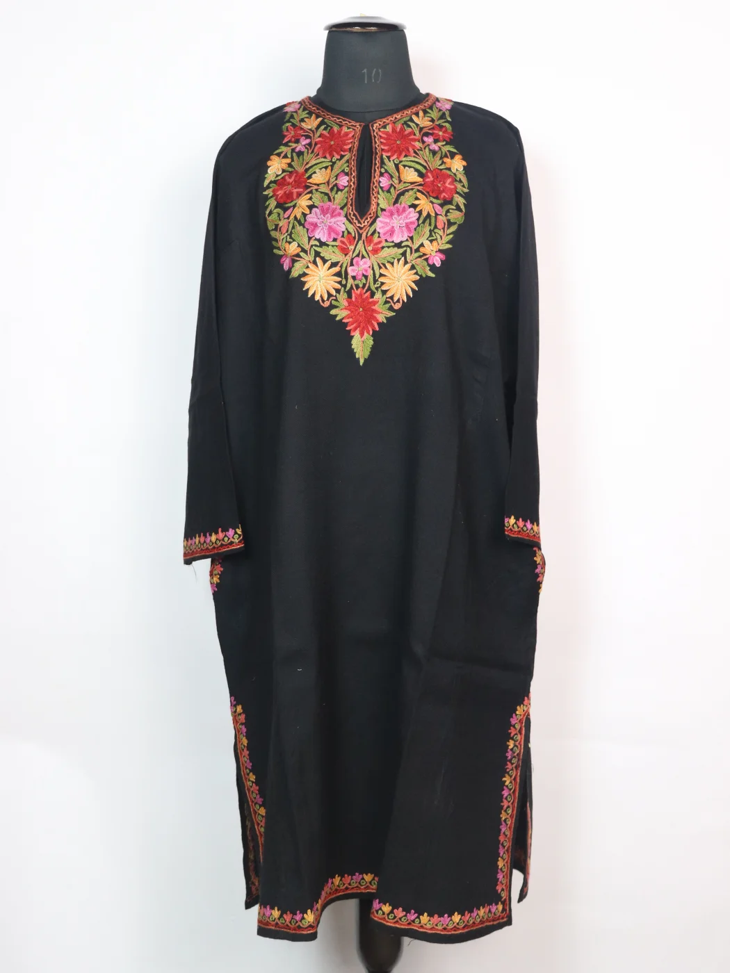 Asma Kashmiri Pheran In Raffal Wool With Hand Aari Embroidery | Black