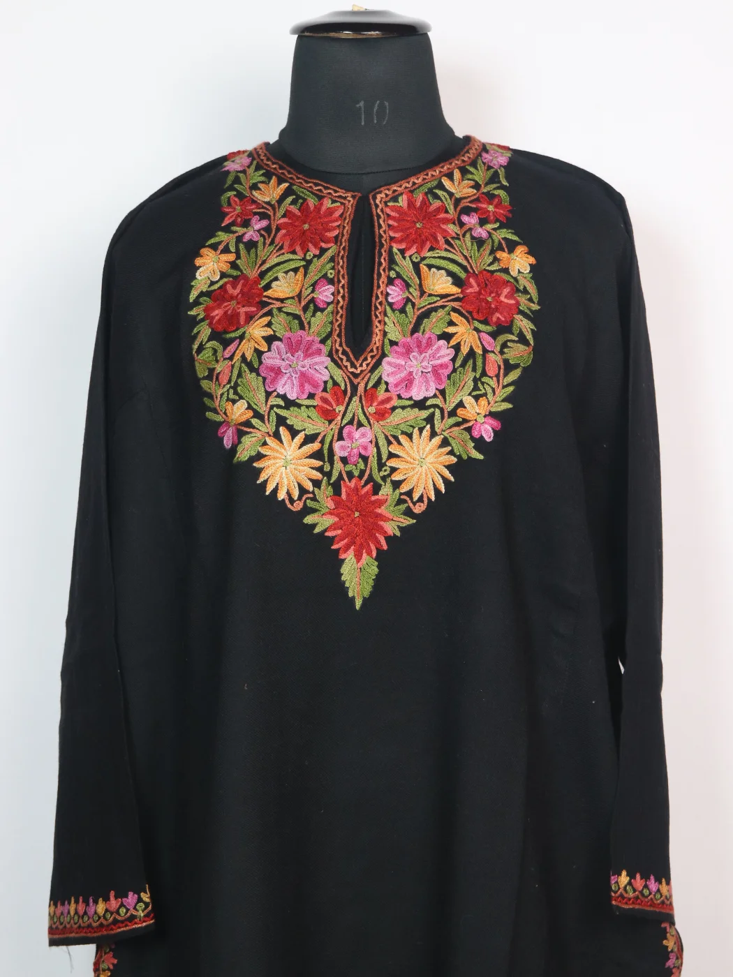 Asma Kashmiri Pheran In Raffal Wool With Hand Aari Embroidery | Black - Image 2