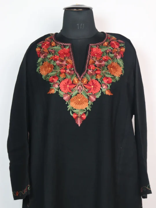 Kashmiri Pheran Asma In Raffal Wool With Hand Aari Embroidery | Black - Image 2