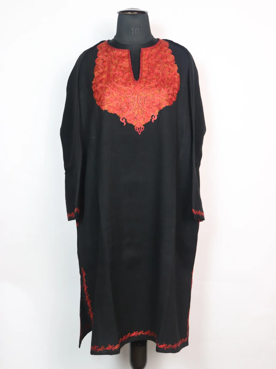 Black Kashmiri Pheran In Raffal Wool With Hand Aari Embroidery | Asma