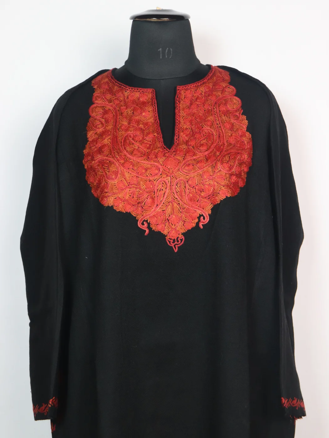 Black Kashmiri Pheran In Raffal Wool With Hand Aari Embroidery | Asma - Image 2