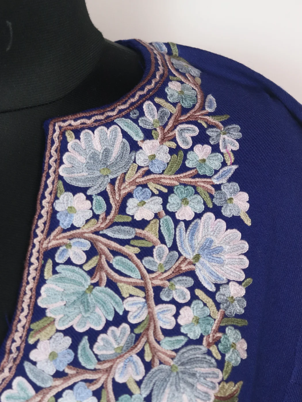 Blue Kashmiri Pheran In Raffal Wool With Hand Aari Embroidery | Asma - Image 2