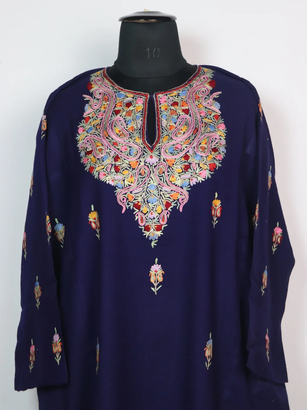 Kashmiri Pheran In Raffal Wool With Hand Aari Embroidery Asma | Dark Blue - Image 2