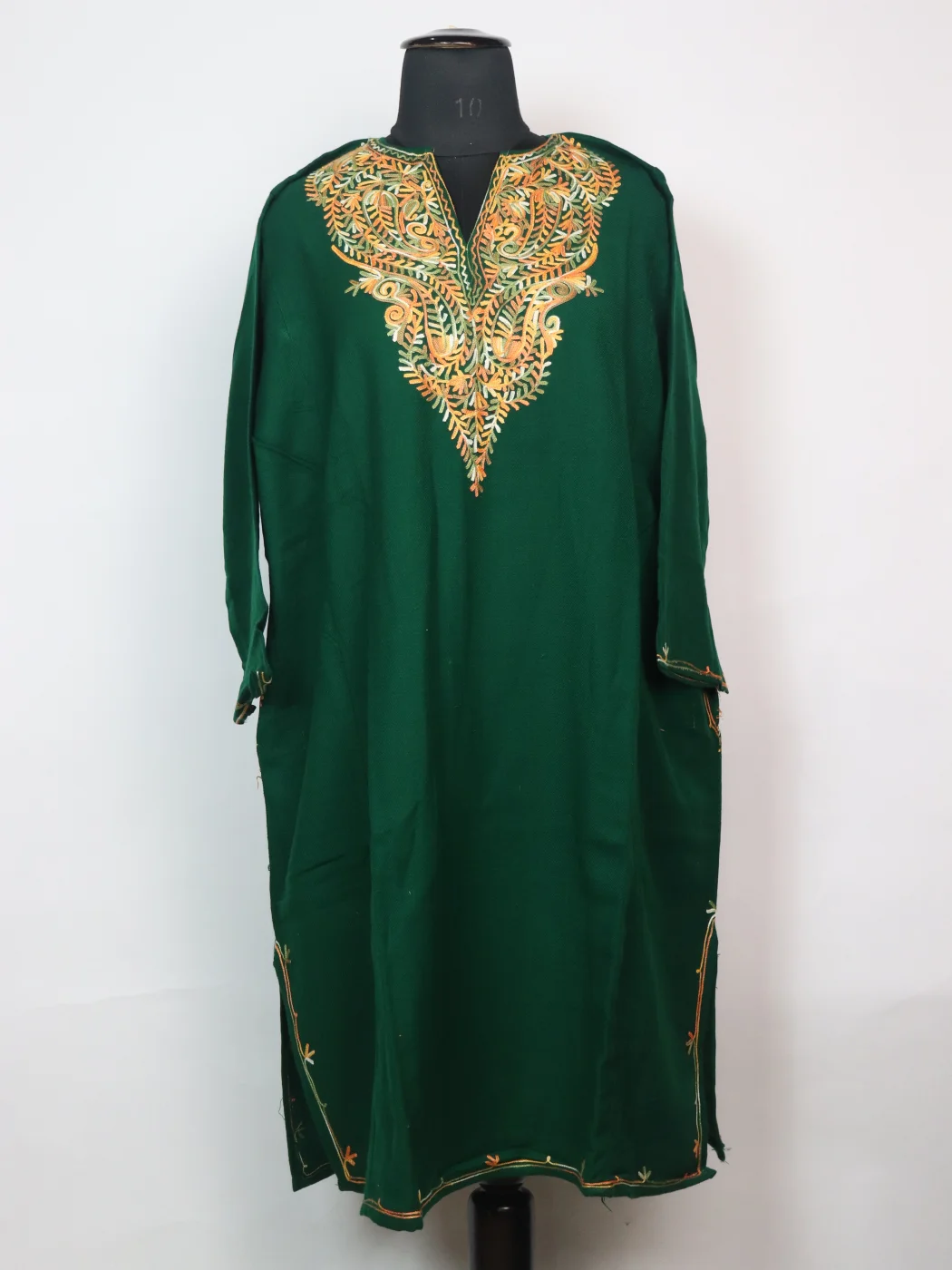 Kashmiri Pheran In Green Cashmilon With Aari Embroidery | Isha