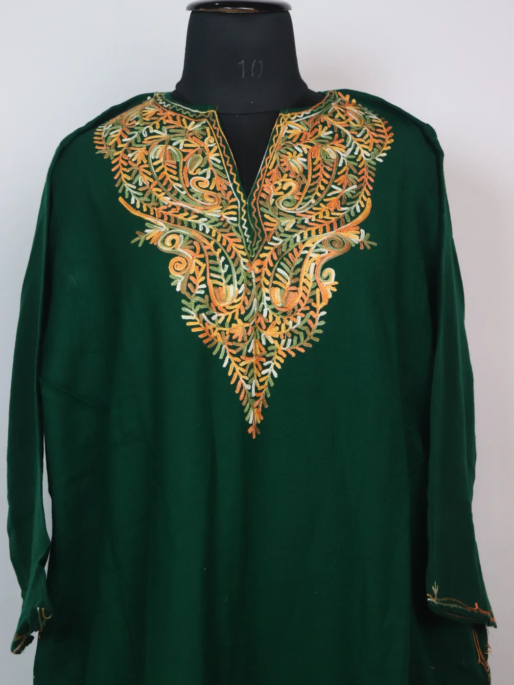 Kashmiri Pheran In Green Cashmilon With Aari Embroidery | Isha - Image 2