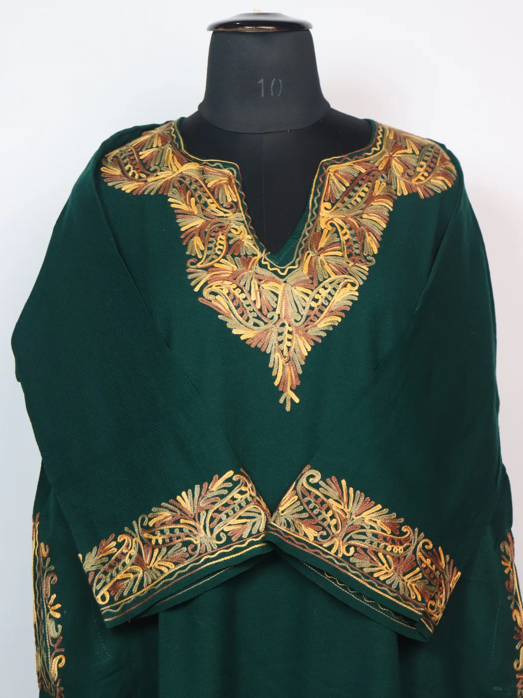 Isha Kashmiri Pheran In Dark Green Cashmilon With Aari Embroidery - Image 2
