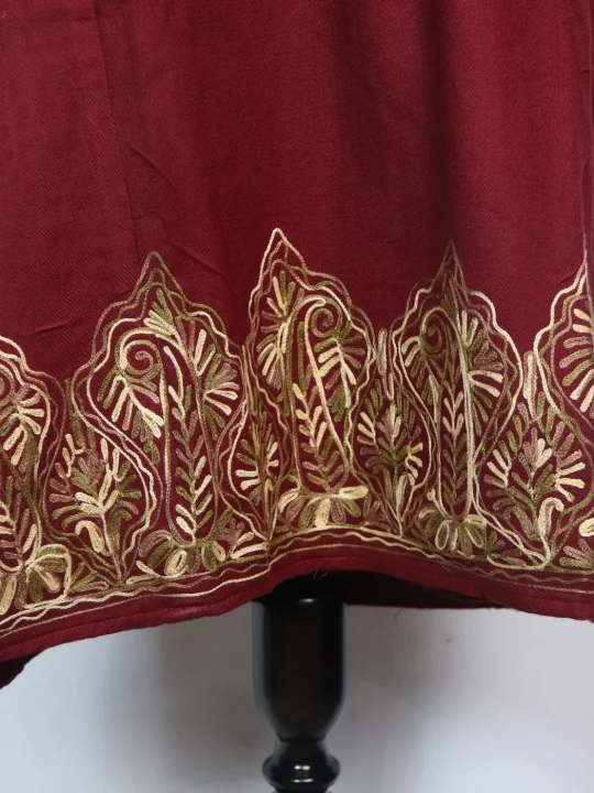 Maroon Kashmiri Pheran In Cashmilon With Aari Embroidery  | Isha - Image 3