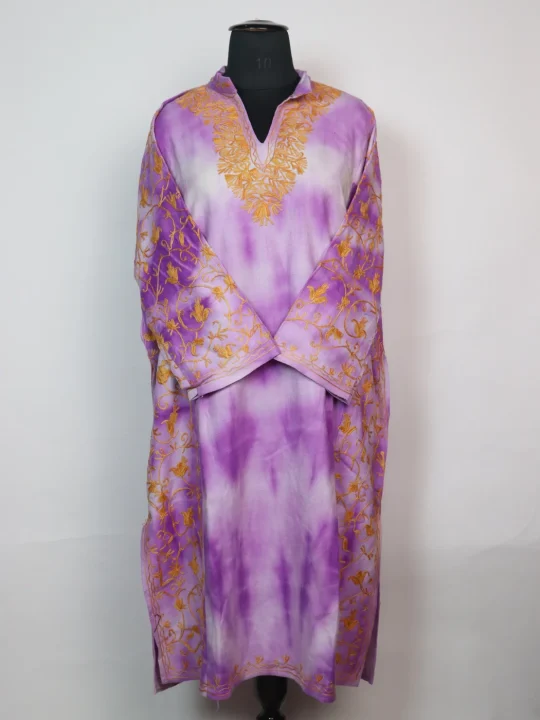 Tie Dye Kashmiri Pheran in Purple Cashmilon With Aari Embroidery | Isha