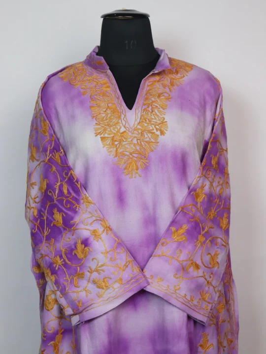 Tie Dye Kashmiri Pheran in Purple Cashmilon With Aari Embroidery | Isha - Image 2