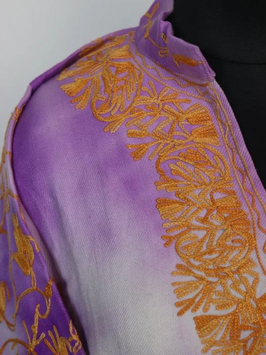 Tie Dye Kashmiri Pheran in Purple Cashmilon With Aari Embroidery | Isha - Image 3