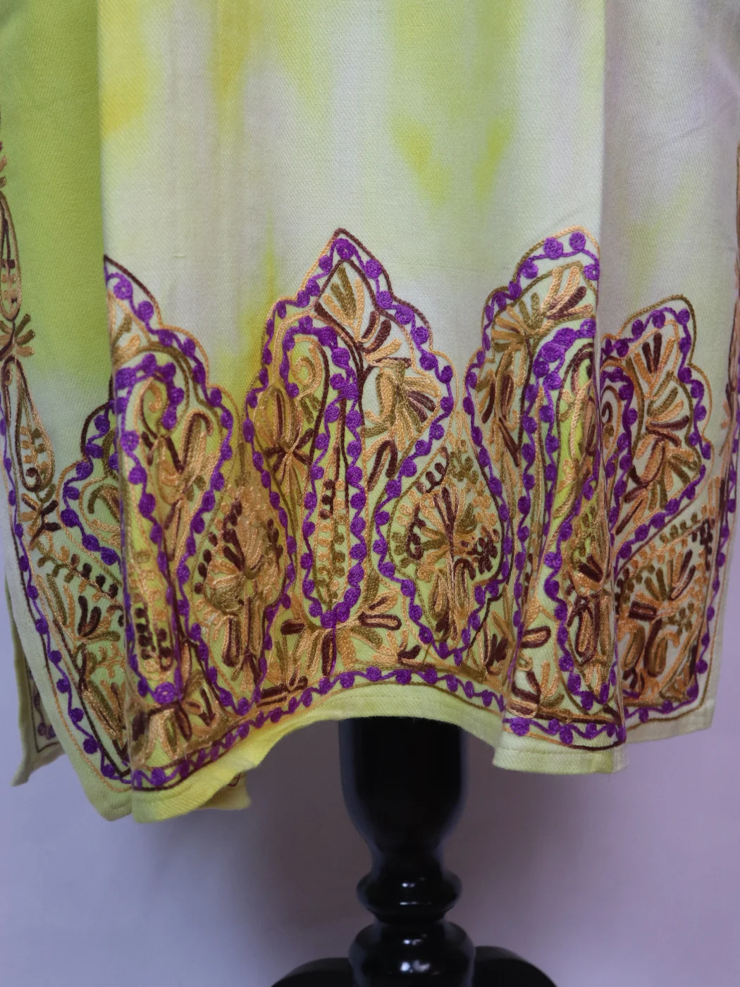 Isha Kashmiri Pheran In Cashmilon With Aari Embroidery Tie Dye | Yellow - Image 3