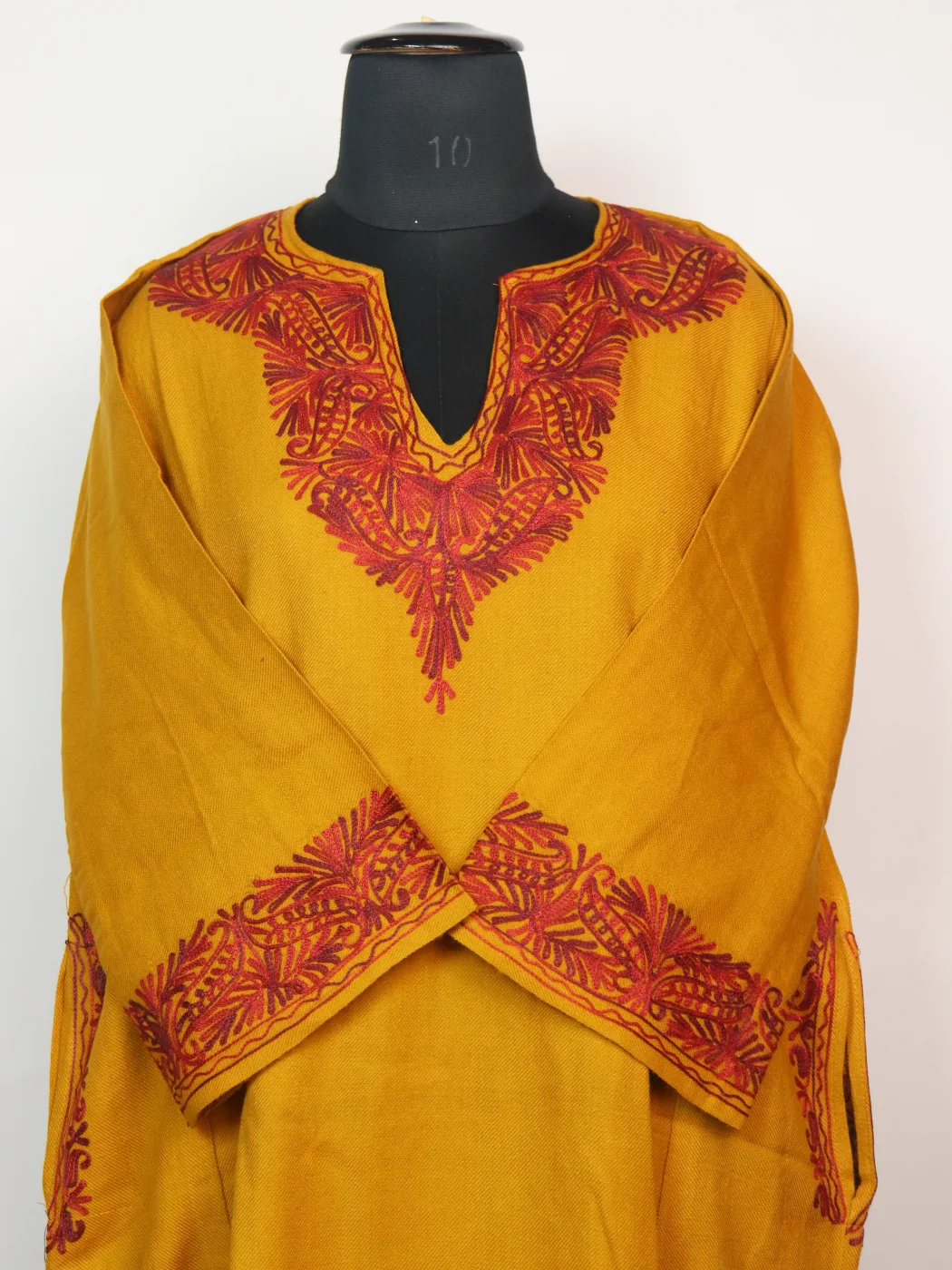 Kashmiri Pheran Isha In Mustard Yellow Cashmilon With Aari Embroidery - Image 2