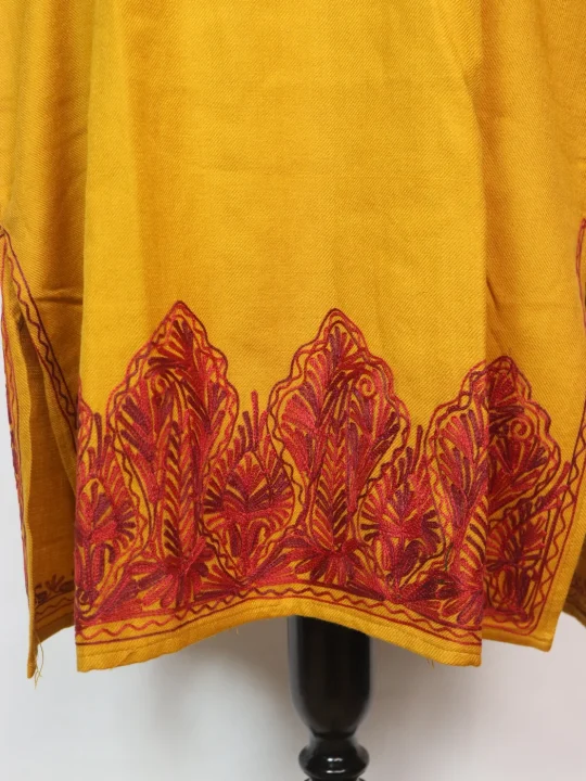 Kashmiri Pheran Isha In Mustard Yellow Cashmilon With Aari Embroidery - Image 4