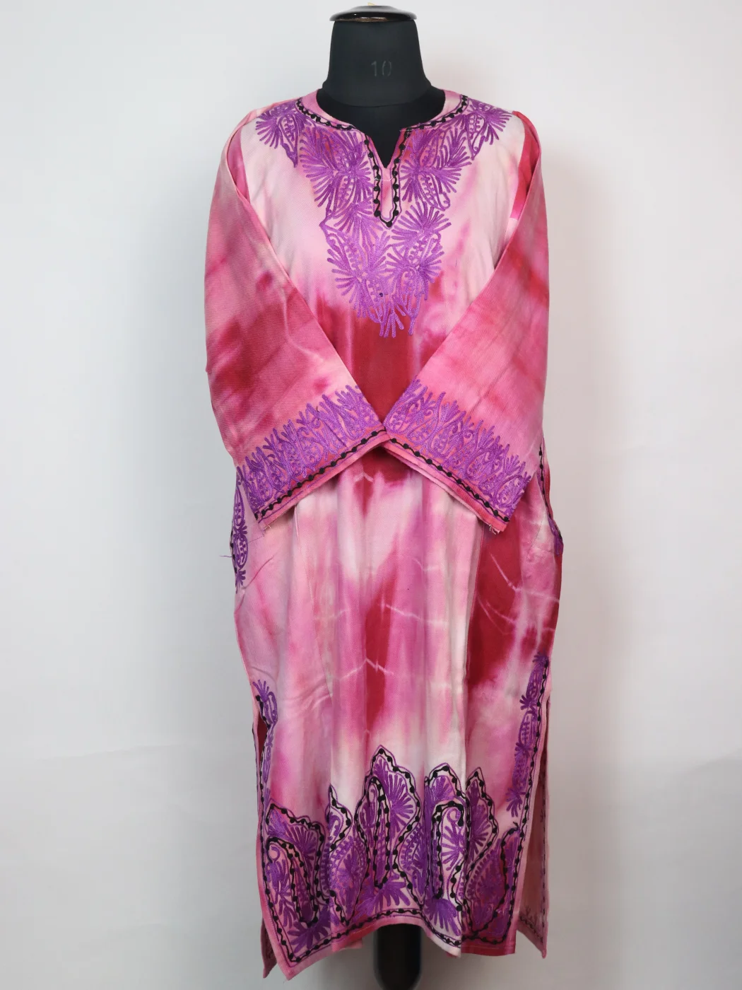 Kashmiri Pheran Isha in Pink Tie Dye Cashmilon With Aari Embroidery