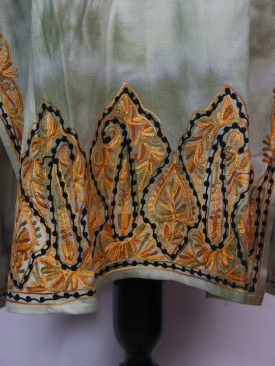 Isha Kashmiri Pheran in Light Green Tie Dye Cashmilon With Aari Embroidery - Image 3