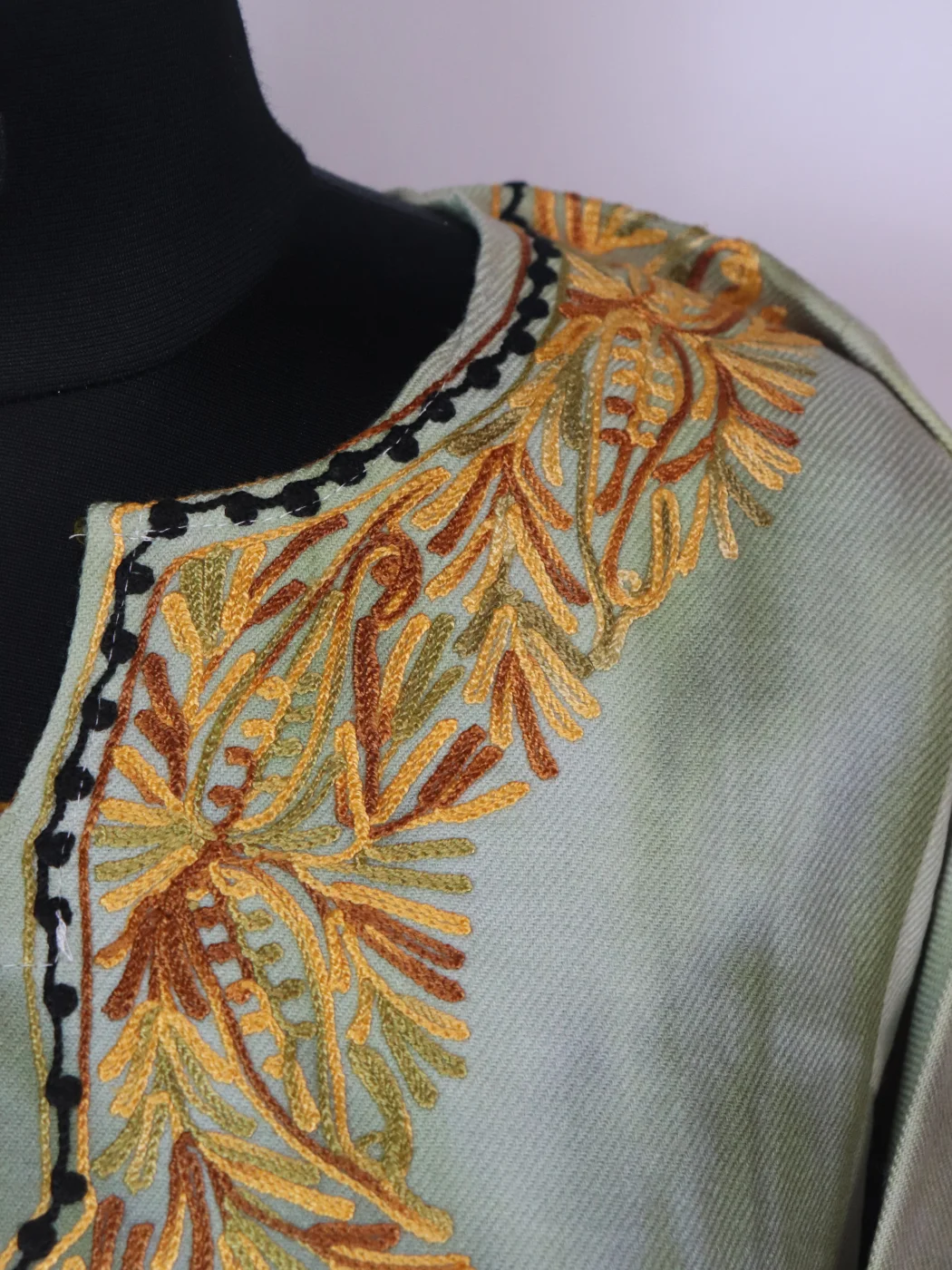 Isha Kashmiri Pheran in Light Green Tie Dye Cashmilon With Aari Embroidery - Image 4
