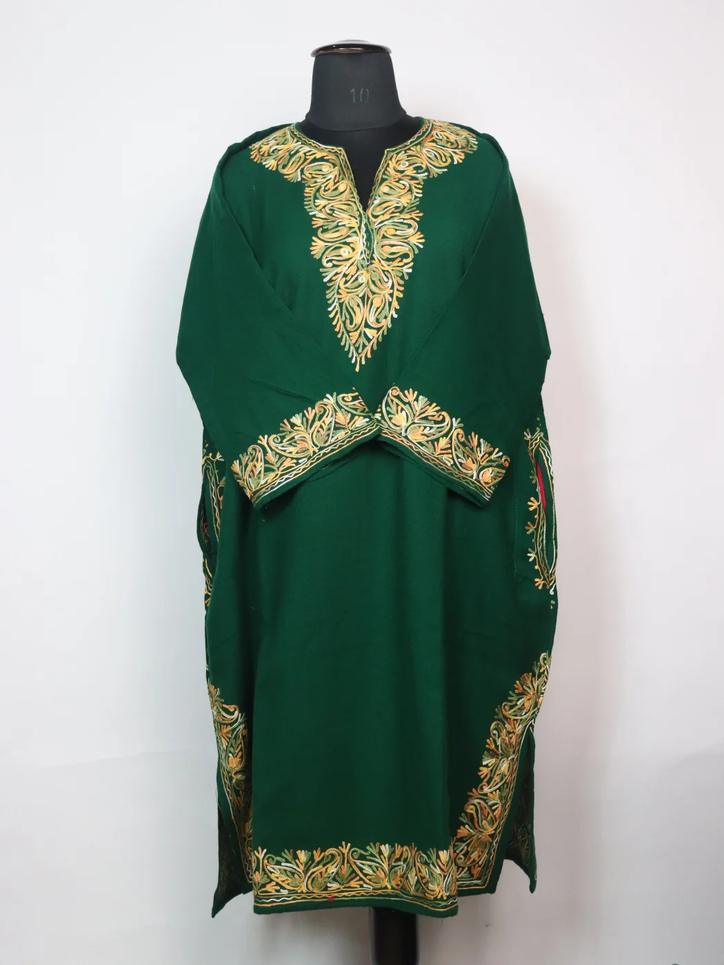 Isha Kashmiri Pheran in Green Cashmilon With Aari Embroidery