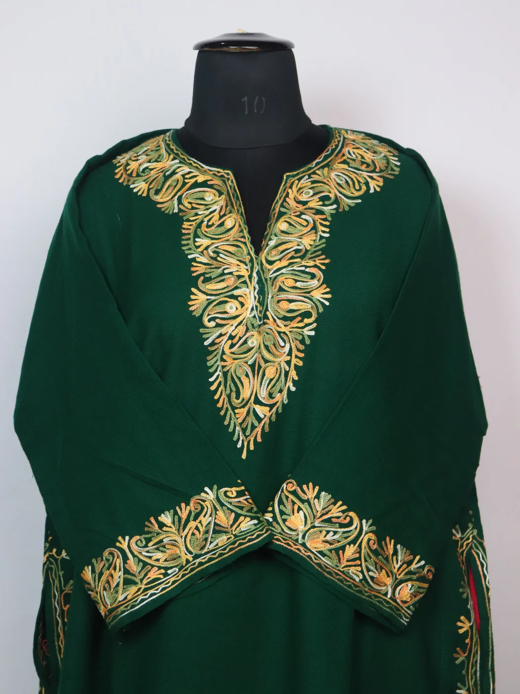 Isha Kashmiri Pheran in Green Cashmilon With Aari Embroidery - Image 2
