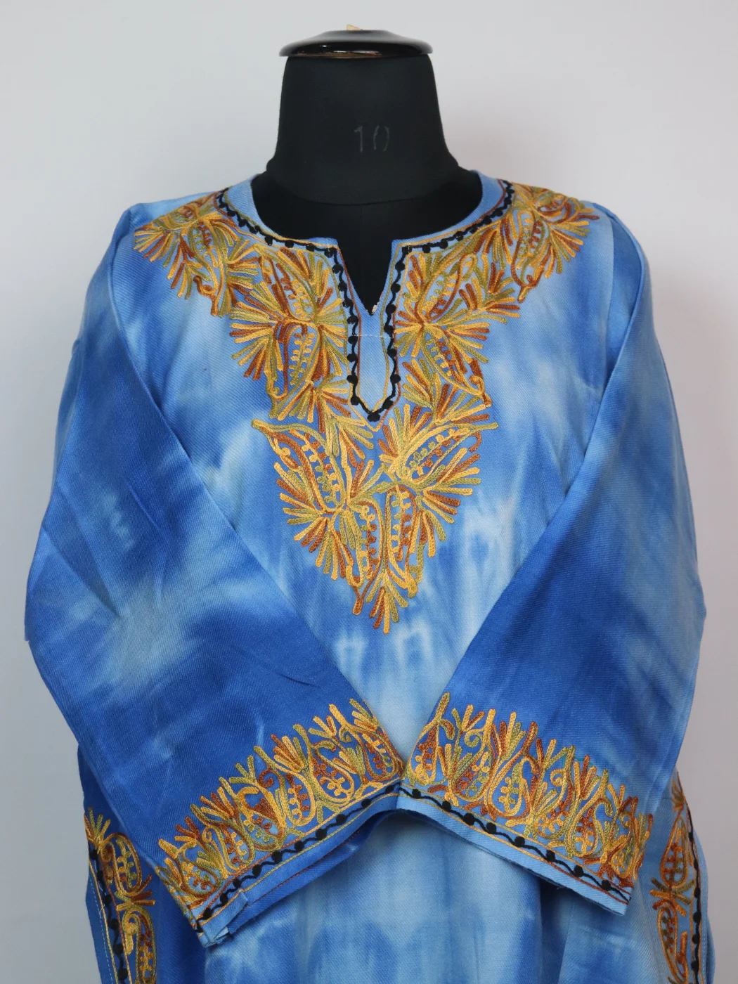 Tie Dye Kashmiri Pheran Isha in Blue Cashmilon With Aari Embroidery - Image 2