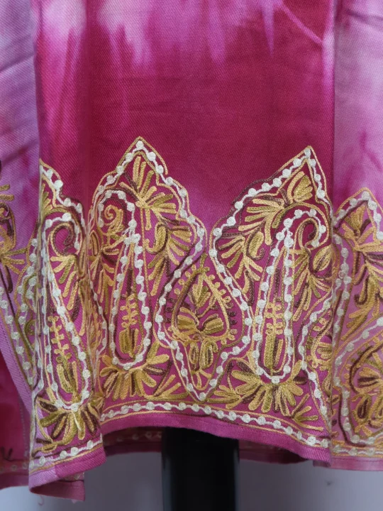 Kashmiri Pheran in Pink Tie Dye Cashmilon With Aari Embroidery | Isha - Image 3
