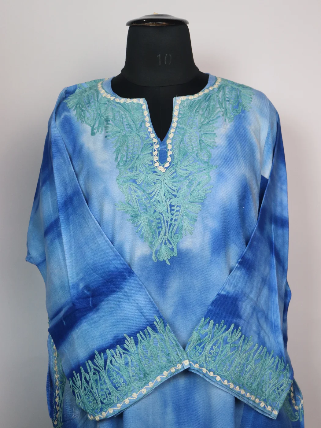 Isha Kashmiri Pheran in Blue Tie Dye Cashmilon With Aari Embroidery - Image 2