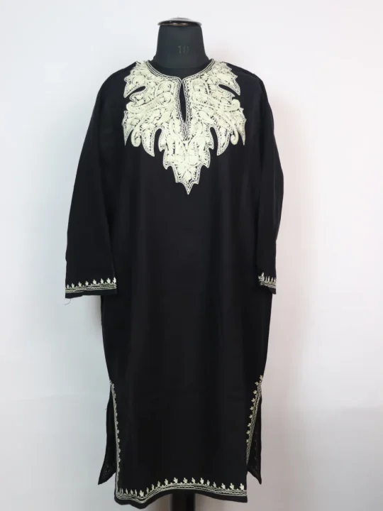Kashmiri Pheran Insha In Black Cashmilon With Aari Embroidery