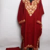 Madiha Kashmiri Pheran Set With Trouser In Raffal Wool With Aari Embroidery | Maroon