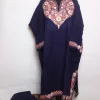 Hina Kashmiri Pheran Set With Trouser In Raffal Wool With Aari Embroidery | Navy Blue