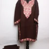 Shazia Kashmiri Pheran Set With Trouser In Raffal Wool With Aari Embroidery | Brown