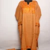 Nilofer Kashmiri Pheran Set With Trouser In Raffal Wool With Aari Embroidery | Camel Brown