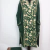 Kashmiri Pheran Set in Dark Green Raffal Wool With Half Jaal Aari Embroidery | Bazila