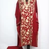 Bazila Kashmiri Pheran Set in Raffal Wool With Half Jaal Aari Embroidery | Maroon
