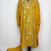 Kashmiri Pheran Set in Mustard Yellow Raffal Wool With Half Jaal Aari Embroidery | Bazila