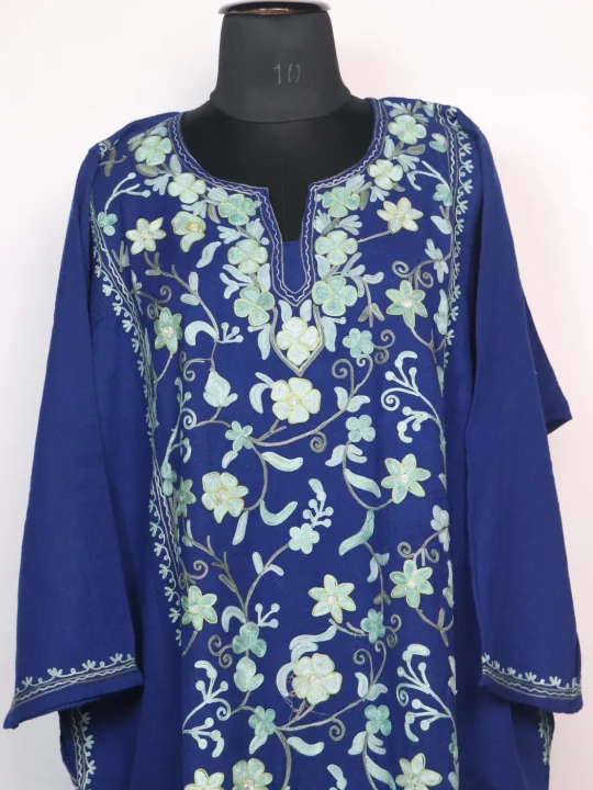Bazila Kashmiri Pheran Set in Blue Raffal Wool With Half Jaal Aari Embroidery - Image 2