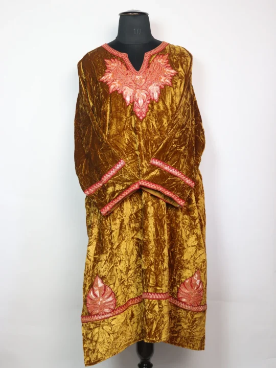 Kashmiri Pheran Ziyaa In Crush Velvet With Tilla Patch | Mustard
