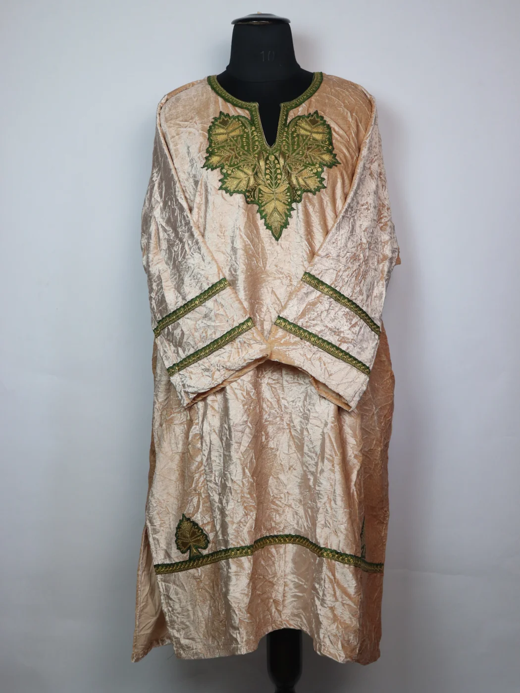 Kashmiri Pheran Ziyaa In Beige Crush Velvet With Tilla Patch