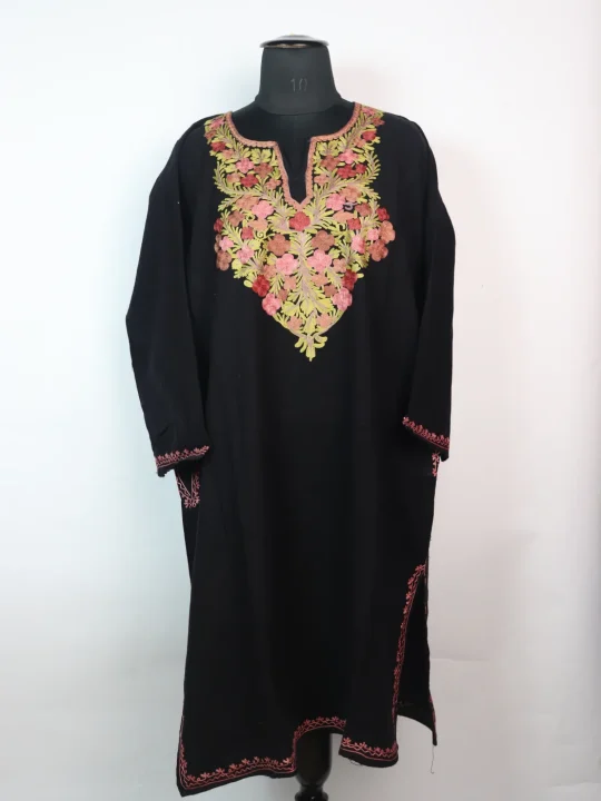 Nusheen Kashmiri Pheran in Black Cashmilon with Aari Embroidery