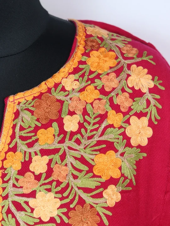 Fariha Kashmiri Pheran in Deep Pink Cashmilon with Aari Embroidery - Image 3